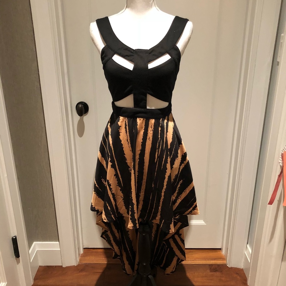 Reverse high-low cut-out dress